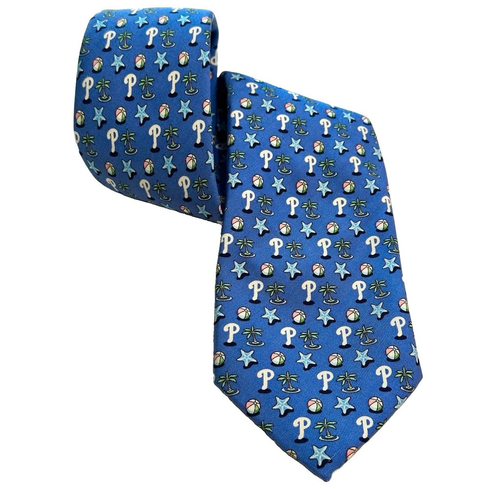 Vineyard Vines Mens Silk Tie Philadelphia Phillies MLB Beach Palm Tree Blue USA